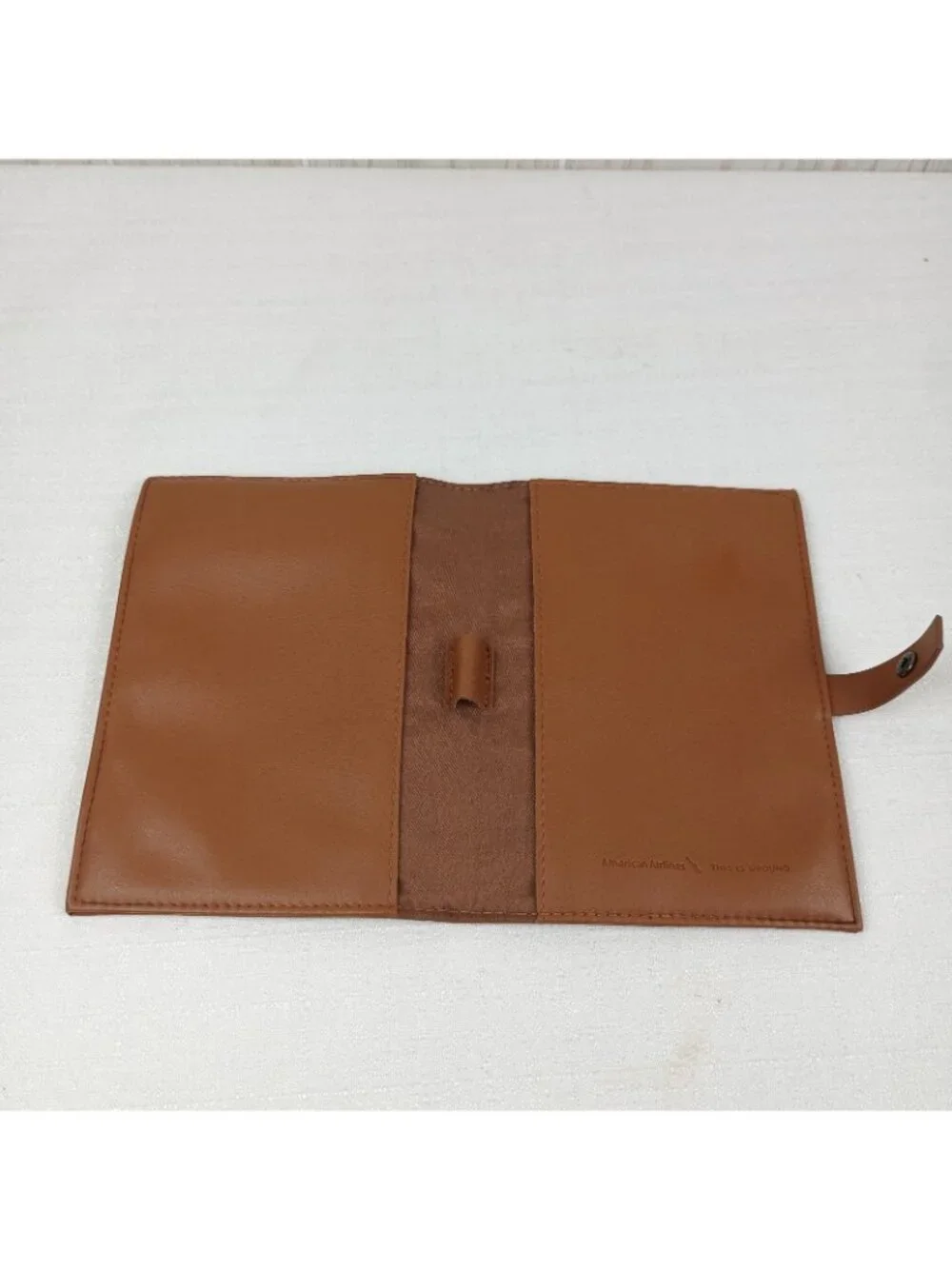 American Airlines This Is Ground Leather Travel Document Case brown snap pouch